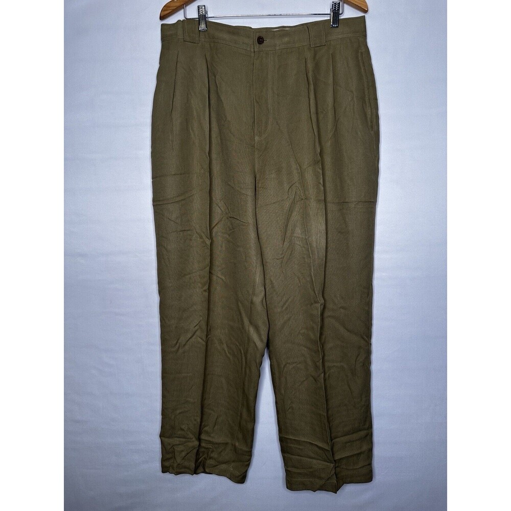 TOMMY BAHAMA Men's 35 100% SILK Khaki Pants Straight Pleated‎ Casual Dress Relax